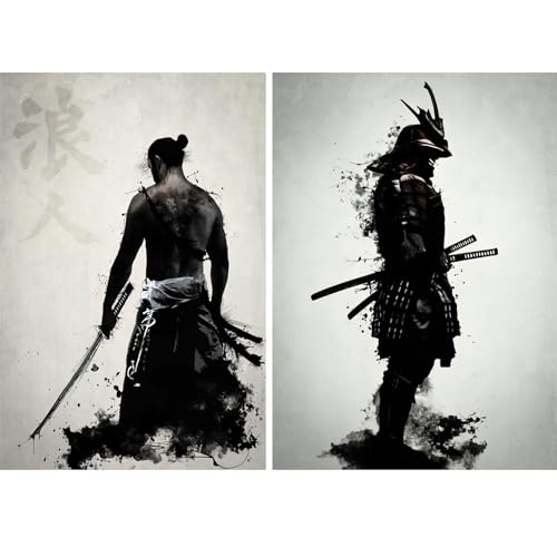 KAIDAARTLH Japanese Samurai Leinwand Bilder, Japanische Bushido poster & kunstdrucke, Schwarz Weiß wandbilder wohnzimmer, für Wohnzimmer Schlafzimmer Dekor set 2x70x100, Rahmenlos von KAIDAARTLH