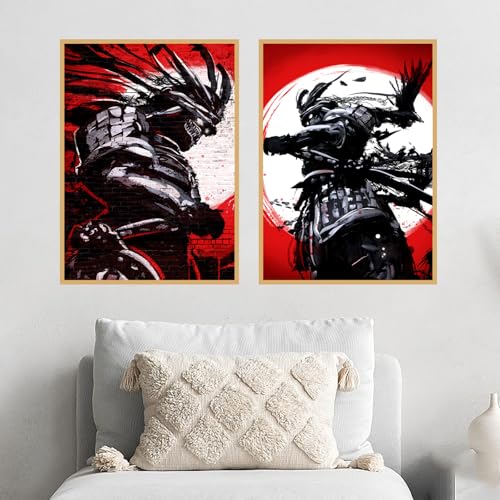 KAIDAARTLH Japanische Samurai Leinwand Bilder, Japanische Bushido Poster set, für Wohnzimmer Schlafzimmer Dekor, Rahmenlos(B,2x50x70cm) von KAIDAARTLH