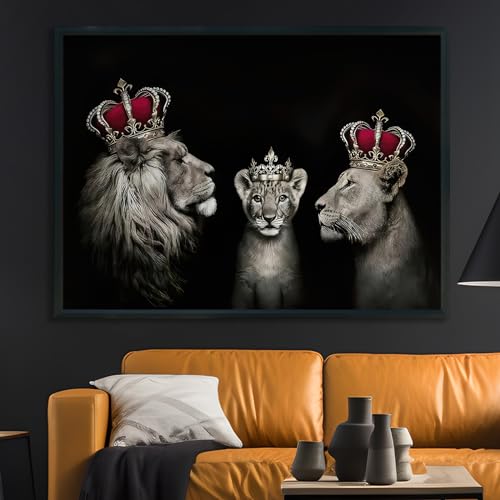 KAIDAARTLH Löwe mit Krone Schwarz und Weiß Tier Bild auf Leinwand Moderne Bilder Drucke Wohnzimmer Schlafzimmer Poster Wand Bild Dekoration Rahmen (Löwe-1, 50x70) von KAIDAARTLH