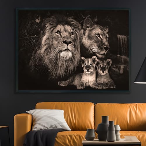 KAIDAARTLH Löwe mit Krone Schwarz und Weiß Tier Bild auf Leinwand Moderne Bilder Drucke Wohnzimmer Schlafzimmer Poster Wand Bild Dekoration Rahmen (Löwe-3, 40x60) von KAIDAARTLH