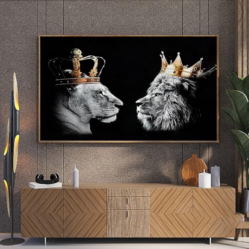KAIDAARTLH Löwe mit Krone Schwarz und Weiß Tier Bild auf Leinwand Moderne Bilder Drucke Wohnzimmer Schlafzimmer Poster Wand Bild Dekoration Rahmenlos (B, 60x90cm) von KAIDAARTLH