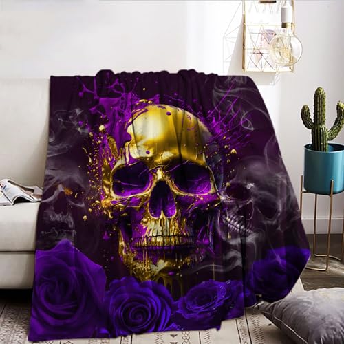 KAIDAARTLH Totenkopf Kuscheldecke 150x200cm, Gothic Skull Motiv Print Weich Bequem Kunstfell Decke, Kuscheldecken für Halloween Couch Bett (B, 150x200cm) von KAIDAARTLH