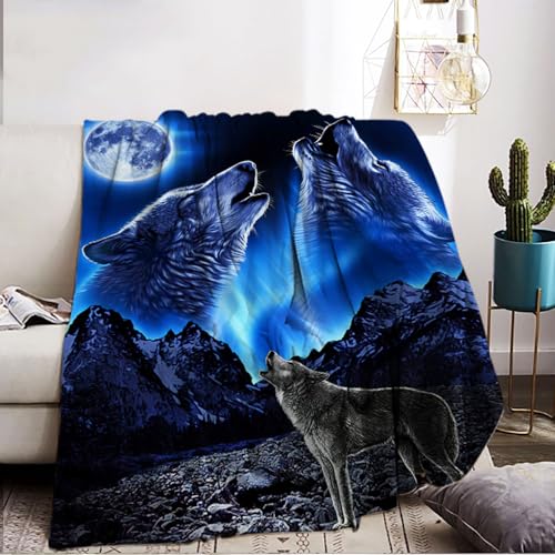 KAIDAARTLH Wolfmotiv Kuscheldecke für Kinder, Süße Tiermotiv Weich Bequem Kunstfell Decke, Kuscheldecken für Couch Bett (130x150cm, Wolf-3) von KAIDAARTLH