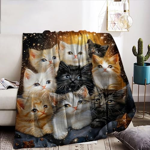 Katzemotiv Kuscheldecke 150x200cm, Süße Tiermotiv Weich Bequem Kunstfell Decke, Kuscheldecken für Herbst Winter Couch Bett (150x200cm, Katze-4) von KAIDAARTLH