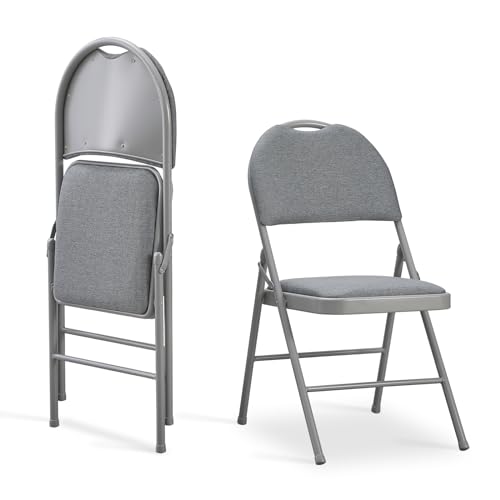 KAIHAOWIN 2er-Set Gepolsterte Metall-Klappstühle, Gästestuhl mit Ergonomischer Rückenlehne und Tragegriff, Faltbarer Stuhl für Innenbereiche, Leicht und tragbar, Grau von KAIHAOWIN