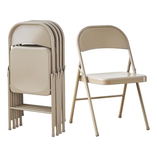 KAIHAOWIN 4er-Set Metall Klappstuhl, Platzsparend Gäste Stuhl, Stabil Klappstühle für Meetings, Büro, Hochzeit, Party und Veranstaltungen Beige von KAIHAOWIN