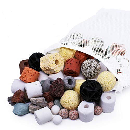 KAIISSA Aquarium-Filtermedien, Keramikringe, Biokugeln, poröser Filter, biochemischer Ball, Aktivkohle-Filtrationsmaterial für Aquarium, Teich, Wasserfallbrunnen (20-in-1, 500 g) von KAIISSA