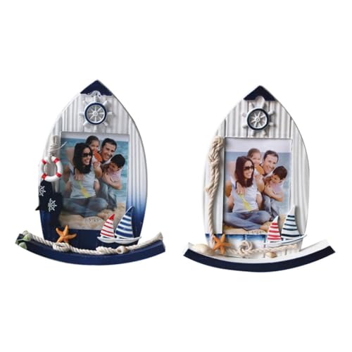 KAILIKETIY 2 Stück Holz Fotorahmen Mehrere Nautische Themen Hängende Meeresornamente Fotorahmen Ornament Strand Boot Küstenstrand Fotorahmen Requisite Heimdisplay von KAILIKETIY