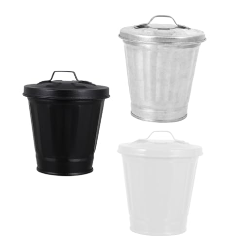 KAILIKETIY 3Stücke Mini Mülleimer mit Deckel Natur Stilvolle Desktop Abfallbehälter als Blumentöpfe für Büro Bad und Wohnzimmer Leicht und Tragbar von KAILIKETIY