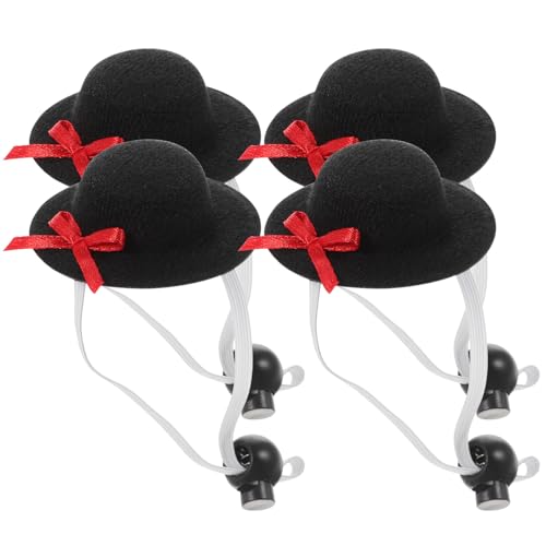 KAILIKETIY 4 Stück Teiliges Miniatur doll Hut Kleine Schwarze Mini hüte für DIY bastelprojekte Partydekorationen Haustierzubehör Kreative Mini Hut deko für Puppen und Weinflaschen von KAILIKETIY
