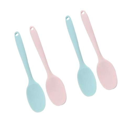 KAILIKETIY 4 Stück Teiliges Silikon Löffel Servierlöffel Küchenhelfer Antihaftbeschichtet Leicht und Ergonomischer Griff Für Haushalt und Gastronomie Rosa Blau von KAILIKETIY