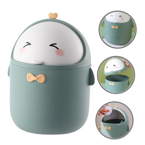 KAILIKETIY Mini Tischmülleimer mit Deckel Cartoon Enten Design Leichter Tragbarer Desktop Abfalleimer Geruchsdichter Kleiner Papierkorb für Büro und Zuhause Grün von KAILIKETIY