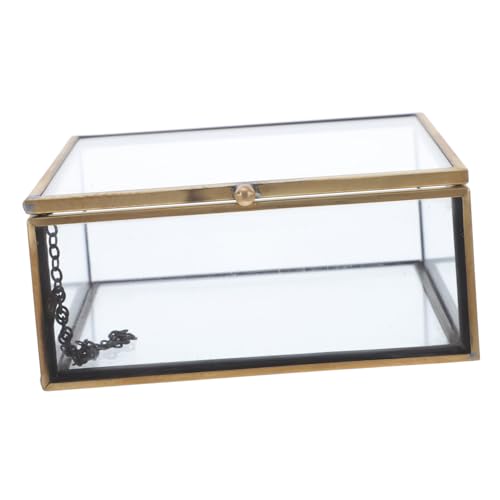 KAILIKETIY Vintage Schmuckbox aus Transparentem Glas mit Langlebigem Aluminiumrahmen Rechteckiger Organizer für Schmuck und Kosmetik Staubdichtes Aufbewahrungs Dekorationskästchen von KAILIKETIY
