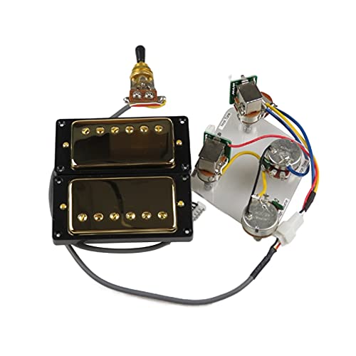 Humbucker Gitarren-Pickups Humbucker-Pickups Hals- Und Bridge-Pickup 4C-Kabel-Kabelbaum Push-Pull-Soll-Set Für Gibson Epiphone-Gitarre (Color : Gold Black Frame) von KAILINGBAIHUOSHANGHANG