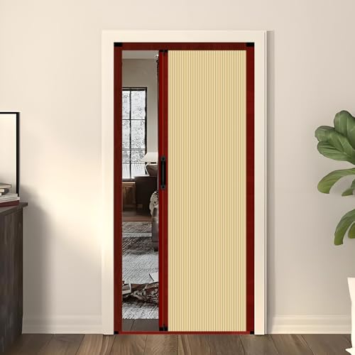 KAILODI Falttür, Falttüren Nach Maß, Innentüren Komplettset, Einziehbare Falttür Mit Aluminiumrahmen Und Zellgewebe, Für Schlafzimmer, Balkon, Küche, Dachböden, Fenster Redwood-Rahmen gelb von KAILODI