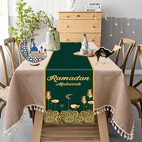 KAINSY Ramadan Eid Mubarak Tischläufer, 35,6 x 185,9 cm, Ramadan-Stern-Mond-Moschee, dekorative Polyester-Tischabdeckung, Dekoration für Zuhause, Esszimmer, islamische Urlaubsdekoration Partygeschenke von KAINSY