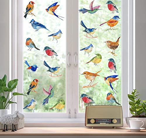 KAIRNE 23 Stücke Aquarell Vögel Fensteraufkleber,Garten Vögel Fenstersticker,Bunt Tiere Wandtattoo für Kinderzimmer,Transparent Fensteraufkleber für Schlafzimmer Fenterdeko,Schutz vor Vogelkollisionen von KAIRNE