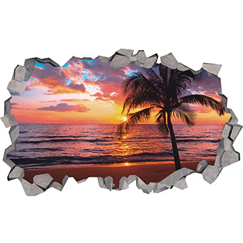 KAIRNE 3D Wandsticker,Wandtattoo Sonnenuntergang,Landschaft Wandsticker für Wohnzimmer,Sonne Meer Strand Wandaufkleber,Insel Karibik Poster,Palmen Baum Wandbilder für Schlafzimmer Badezimmer Deko von KAIRNE