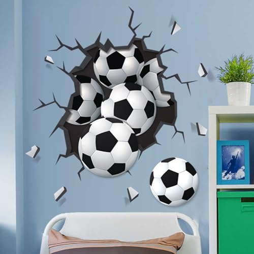 KAIRNE 3D Wandtattoo Fußball,Durchbruch Wandtattoo für Kinderzimmer Jungen,Fussball Wandbild,Wandtattoo Jungenzimmer,Fußball Wandstikcer Wandaufkleber für Schlafzimmer Teenager Wanddeko Geschenk von KAIRNE