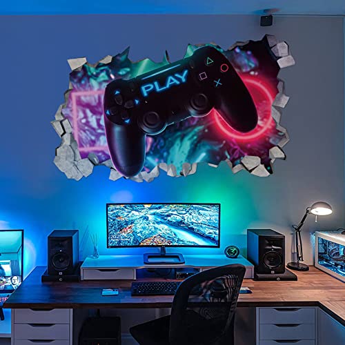 KAIRNE 3D Wandtattoo Gamer,Wandtattoo Kinderzimmer Jungen,Bunte Gamer Poster,Gaming Wandbild für Schlafzimmer,Wandtattoo Junge Teenager,Videospiel Wandstikcer für Jugendzimmer Deko Geschenk,80×47CM von KAIRNE