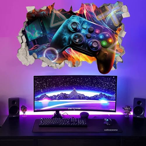 KAIRNE 3D Wandtattoo Gamer,Wandtattoo Kinderzimmer Jungen,Bunte Gamer Poster,Gaming Wandbild für Schlafzimmer,Wandtattoo Junge Teenager,Videospiel Wandstikcer für Jugendzimmer Deko Geschenk von KAIRNE