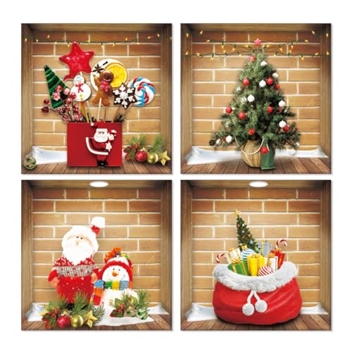 KAIRNE 3D Weihnacht Fenster Aufkleber,Weihnacht Fensterdeko,Weihnachtsmann Fenstersticker,Weihnachtsbaum Schneemann Fensterbilder,Abnehmbar Weihnachts Geschenk Wandtattoo Schaufenster Winter Wanddeko von KAIRNE