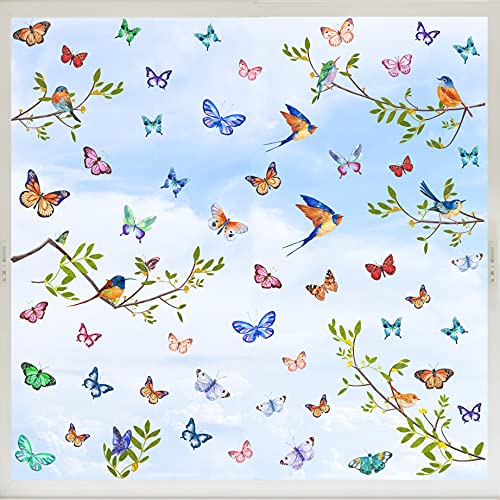 KAIRNE 55 Stück Bunt Vögel Fenstersticker,DIY Wandaufkleber Vögel Baum,Aquarell Schmetterlinge Grüne Blätter Wandsticker für Mädchen Schlafzimmer,Tiere Fensterbild für Kinderzimmer Wohnzimmer Wanddeko KAIRNE 55 Stück Bunt Vögel Fenstersticker,DIY Wandaufkleber Vögel Baum,Aquarell Schmetterlinge Grüne Blätter Wandsticker für Mädchen Schlafzimmer,Tiere Fensterbild für Kinderzimmer Wohnzimmer Wanddeko von KAIRNE