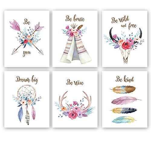 KAIRNE 6er Set Premium Poster Set,Blumen Wandbild für Mädchen Schlafzimmer,Inspirerende Zitate kinderbilder,Modern Boho Traumfänger Wandecko für Kinderzimmer Babyzimmer Wohnzimmer Geschenk Ohne Rahmen von KAIRNE