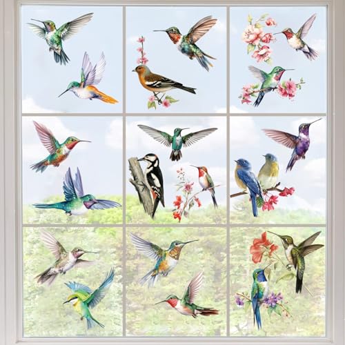 KAIRNE Fenstersticker Vögel,Vogel Fensteraufkleber Transparent,Kolibri Fensterbild Fenster Aufkleber,Tiere Kolibri Wandtattoo Wandaufkleber für Wohnzimmer Wanddeko,Schutz vor Vogelkollisionen von KAIRNE