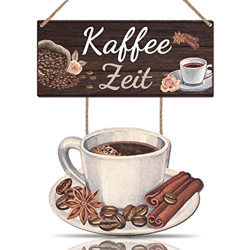 KAIRNE Kaffee Wandschild,Wanddeko für Küche,Kaffee Holzschild mit Spruch,Küche Coffee Deko,Retro Braun Kaffeetasse Coffee Wandbild für Café Bar Esszimmer Wohnzimmer Restaurant Tür Kaffeebar Deko von KAIRNE