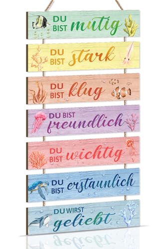 KAIRNE Motivierendem Spruch Holzschild Meerestiere Du Bist Mutig Inspiriertes Wandkunst Schild für Kinderzimmer Babyzimmer Dekoration für Wohnzimmer Badezimmer oder Büro Geschenke für Klassenkameraden KAIRNE Motivierendem Spruch Holzschild Meerestiere Du Bist Mutig Inspiriertes Wandkunst Schild für Kinderzimmer Babyzimmer Dekoration für Wohnzimmer Badezimmer oder Büro Geschenke für Klassenkameraden von KAIRNE