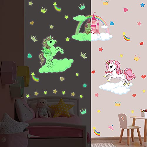 KAIRNE Wandtattoo Kinderzimmer Mädchen,Leuchtsterne Selbstklebend Wandtattoo,Leuchtend Aufkleber Einhorn Leuchtsticker für Mädchen Schlafzimmer,Rosa Fluoreszierend Aufkleber Babyzimmer Deko Geschenke von KAIRNE