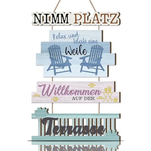 KAIRNE Willkommen schild,Willkommens Terrasse Schild,Willkommensschild Haustür Deko,Terrasse Wand Deko,Familien Holzschild mit Spruch,Terrasse Deko Holz Vintage für Bar Home,Einzugs Geschenke Wohnung von KAIRNE