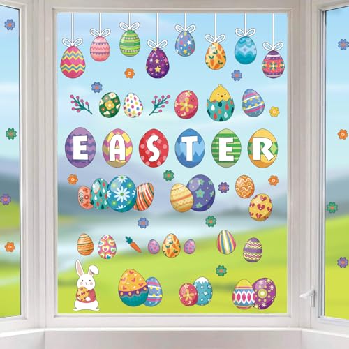 KARINE Fenstersticker Ostern Deko Bunte Ostereier Blumen Osterdekoration Aufkleber Fensterdeko für Osterdeko und Frühling Deko Wiederverwendbar für Fensterdeko Kinderzimmer von KAIRNE