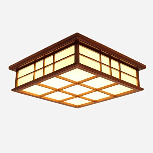 KAIRRY Deckenleuchte Mahagoni Deckenlampe Holz Licht Quadratisch Deckenleuchte Einfach Modern Stil LED Deckenleuchte Wohnzimmer Schlafzimmer Balkon Innenlicht (Color : Warmes Licht, Größe : 55CM) von KAIRRY