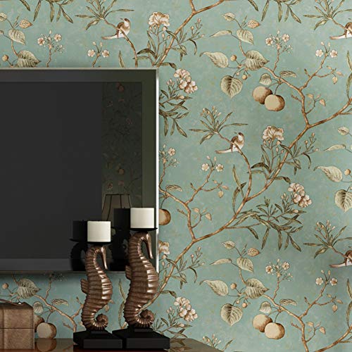 KAIRRY Wand Vintage Flower Bäume Vögel Tapete für Wohnzimmer Schlafzimmer Küche, 0.53M*10M von KAIRRY