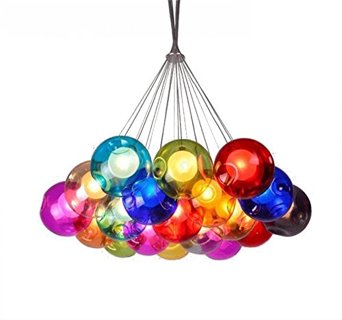 Kronleuchter Pendel Leuchter Hängeleuchte Pendelleuchte Farbige Bubble Ball Lampe Glas Esszimmerlampe Für Mehrflammige Leuchten Buntglas Esszimmer Licht Höhenverstellbare 100CM ( Color : 19 Head ) von KAIRRY