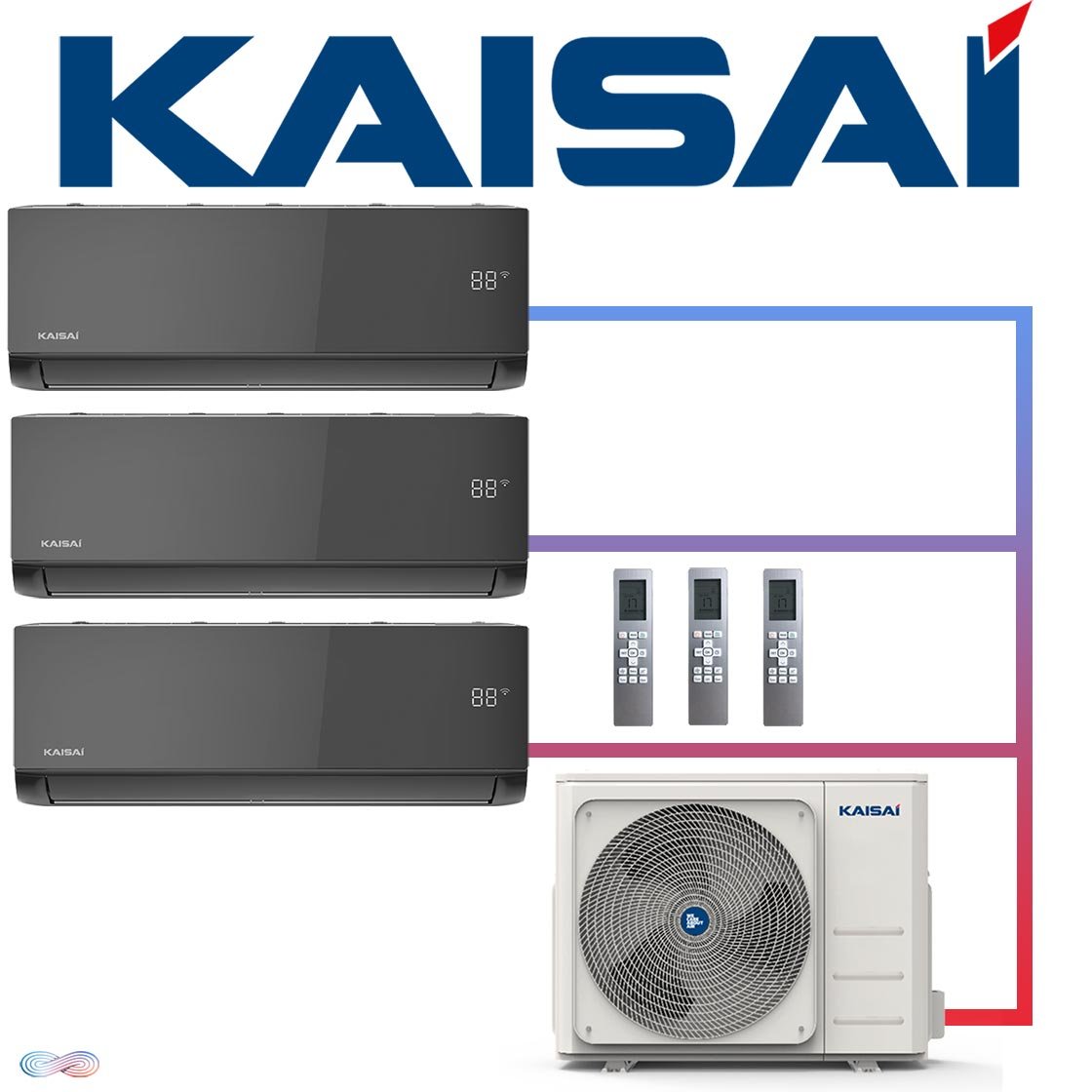 Kaisai ICE Set 3× 2,6 kW Wandgerät + 7,9 kW Außengerät | Schwarz"" von KAISAI