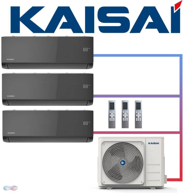 Kaisai ICE Set 3× 2,6 kW Wandgerät + 7,9 kW Außengerät | Schwarz"" von KAISAI