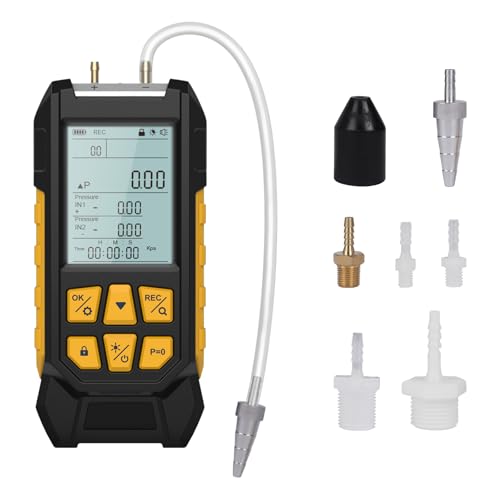 Digital Manometer, Gas Differenzdruckmessgerät Luftdruck-Messgerät -100 bis 200Kpa Manometer mit Blitzlicht, 11 Einheiten wählbar, LCD-Bildschirm mit Hintergrundbeleuchtung, Datenspeicherung Digital Manometer, Gas Differenzdruckmessgerät Luftdruck-Messgerät -100 bis 200Kpa Manometer mit Blitzlicht, 11 Einheiten wählbar, LCD-Bildschirm mit Hintergrundbeleuchtung, Datenspeicherung von KAISAL