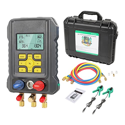 KAISAL Digitale Monteurhilfe Klimaanlage für 93 Arten Kältemittel R410a R32 R22 R1234YF HVAC System Manifold Messgeräte Druck- und Temperaturprüfung Auto AC Kältetechnisches Manometer Vakuum Tester von KAISAL