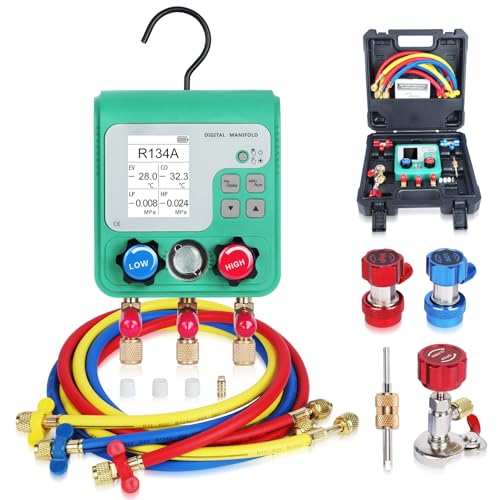 KAISAL Digitale Kältemittel Monteurhilfe Set für 92 Kühlmittel R32 R134A R22 R410A R1234YF HVAC Messgeräte Dualer Stresstest Manifold Gauge von KAISAL