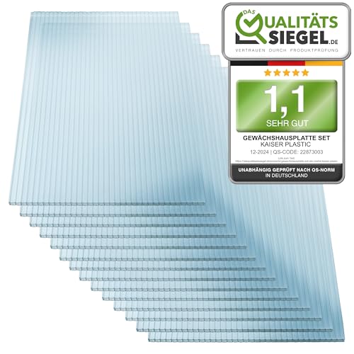KAISER PLASTIC® Xtra Strong | 8er Set Gewächshausplatten| Stärke 8mm | 605 x 1210 mm | Polycarbonat (PC) | 5,85 m2 | Gewicht: 1200g/m2 | Hohlkammerplatte - Doppelstegplatte von KAISER PLASTIC