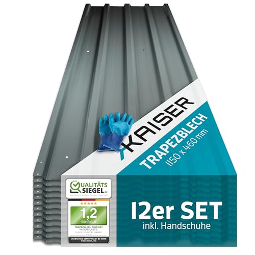 KAISER® Trapezblech 12er Set – Profilblech 115x46 cm (6,35 m²) anthrazit – Dachplatten verzinkt aus Metall & Stahlblech – für Carport, Dach, Garage, Geräteschuppen, Wandverkleidung, Überdachung KAISER® Trapezblech 12er Set – Profilblech 115x46 cm (6,35 m²) anthrazit – Dachplatten verzinkt aus Metall & Stahlblech – für Carport, Dach, Garage, Geräteschuppen, Wandverkleidung, Überdachung von KAISER PLASTIC