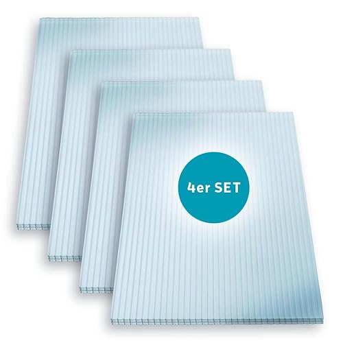 KAISER plastic® 4x Doppelstegplatten Polycarbonat 16/20-120 x 250 cm (12,0 m²) - Klar & UV-beständig - Hohlkammerplatten Xtra Strong - Stegplatten für Dach, Gewächshaus, Carport von KAISER PLASTIC