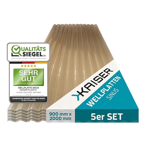 KAISER plastic® Wellplatten Bronze | Wellplatten Dach, Welldach Kunststoff | Dachplatten wetterfest | Überdachung | Sinus 76/18 – 90 x 200 cm | 5 Stk. von KAISER PLASTIC