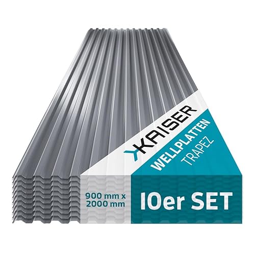 KAISER plastic® Wellplatten Grau | Wellplatten Dach, Welldach Kunststoff | Dachplatten wetterfest | Überdachung | Trapez 76/18 – 90 x 200 cm | 10 Stk. von KAISER PLASTIC