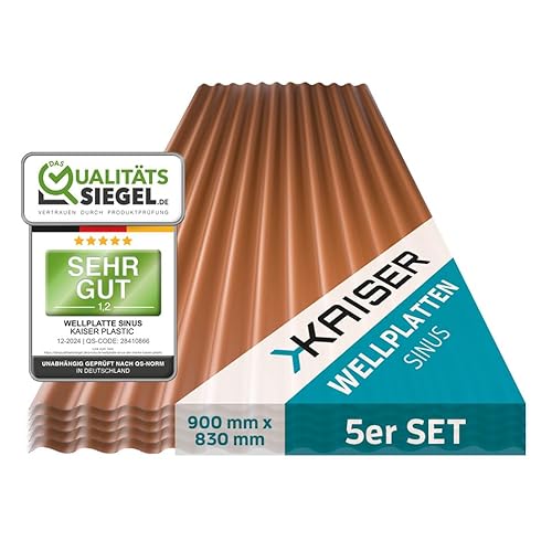 KAISER plastic® Wellplatten kupfer | Wellplatten Dach, Welldach Kunststoff | Dachplatten wetterfest | Überdachung | Sinus 76/18 – 90 x 83 cm | 5 Stk. von KAISER PLASTIC