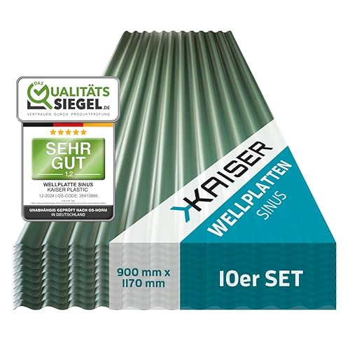 KAISER plastic® Wellplatten grün | Wellplatten Dach, Welldach Kunststoff | Dachplatten wetterfest | Überdachung | Sinus 76/18 – 90 x 117 cm | 10 Stk. von KAISER PLASTIC