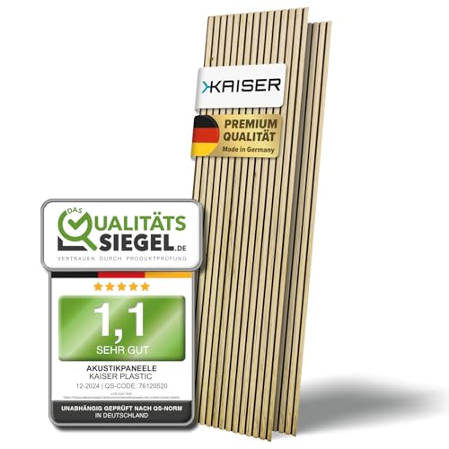 Kaiser plastic® Akustikpaneele 3d Holz 2er SET | Farbe: Eiche | Holzpaneele Wand in verschiedenen Formaten | Wandpaneele aus Holzfunier und Filz | moderne Holzoptik (120 x 40 cm - 2 Stk.) von KAISER PLASTIC
